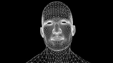 Konuşan ağ kafa. Kafa, ızgara dokusuyla konuşuyor. Animasyon dili konuşan ağ kafa. Konuşan ağ maskesi.