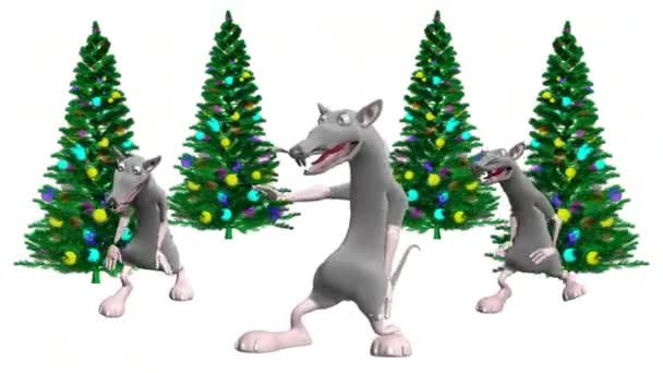 Táncoló Egerek Karácsonyfa Realisztikus Professzionális Animáció Egértánc Boldog Karácsonyt — Stock videók