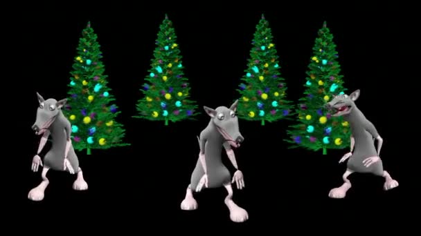 Ratos Dançarinos Árvore Natal Animação Profissional Realista Dança Rato Feliz — Vídeo de Stock