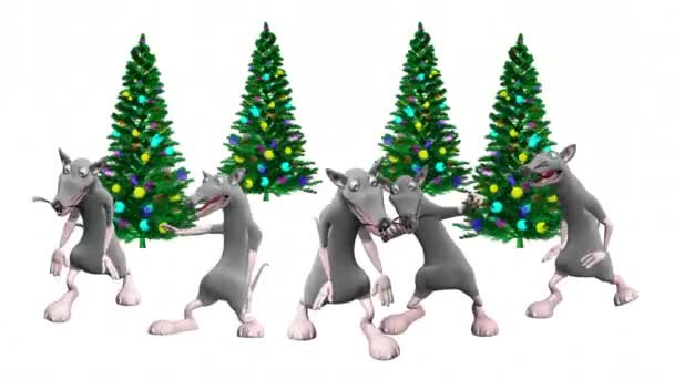 Ποντίκια Που Χορεύουν Και Χριστουγεννιάτικο Δέντρο Ρεαλιστική Επαγγελματική Animation Χορός — Αρχείο Βίντεο