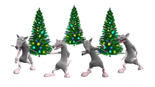 Ποντίκια Που Χορεύουν Και Χριστουγεννιάτικο Δέντρο Ρεαλιστική Επαγγελματική Animation Χορός — Αρχείο Βίντεο