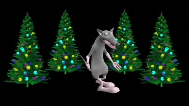 Dancing Mice Christmas Tree Realistic Professional Animation Mouse Dance Merry — Stock Video
