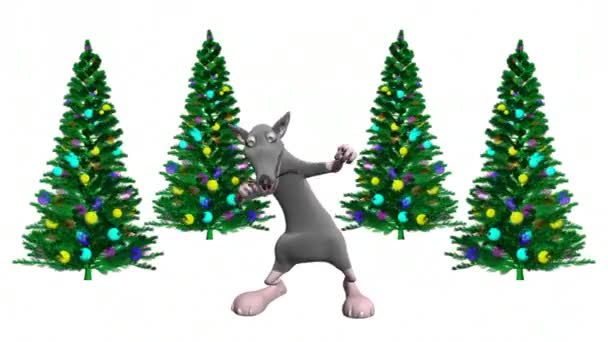 Ratones Bailando Árbol Navidad Animación Profesional Realista Baile Del Ratón — Vídeos de Stock