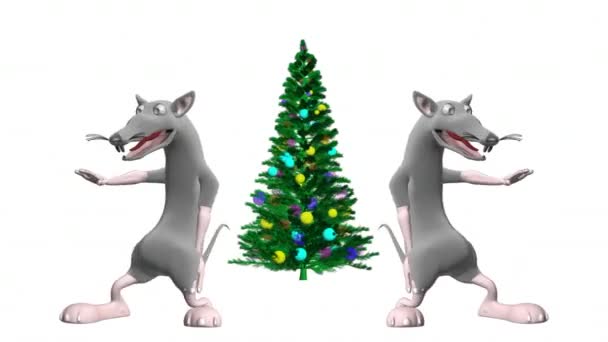 Dancing Mice Christmas Tree Realistic Professional Animation Mouse Dance Merry — Stock Video