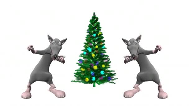 Dansende Muizen Kerstboom Realistische Professionele Animatie Muizendans Vrolijk Kerstfeest — Stockvideo
