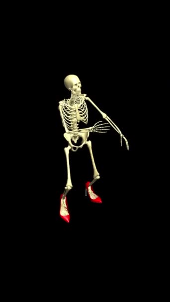 赤い特許の革の靴の女性のスケルトンのユニークな喜びのダンス 3Dリアルなアニメーション — ストック動画