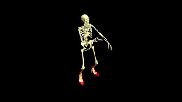 Una Danza Gioiosa Unica Uno Scheletro Femminile Scarpe Vernice Rossa — Video Stock