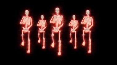 Dans eden Ateş İskeletleri 3 boyutlu. 3D İskeletler Bel Dansı Animasyonu. İskelet 3 boyutlu dans. Ateş dansı.