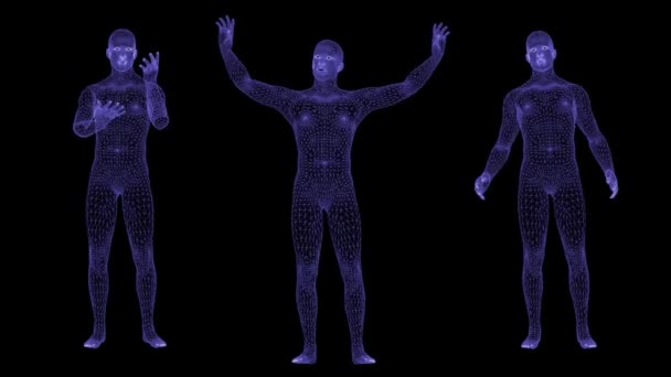 Talking Man Animation Mesh Texture Grid Mystical Texture Holographic Man — Stock Video