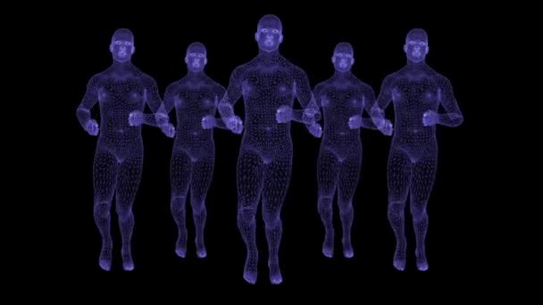 Running Talking Men Animation Mesh Texture Grid Mystical Texture Holographic — Stock Video