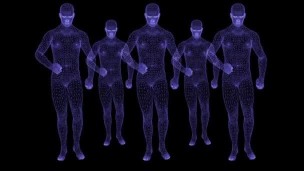 Walking Talking Men Animation Mesh Texture Grid Mystical Texture Holographic — Stock Video