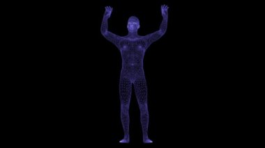 Konuşan adam 3 boyutlu animasyon. Ağ dokusu, ızgara mistik dokusu. Holografik adam konuşuyor..