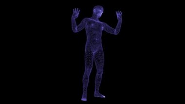 Konuşan adam 3 boyutlu animasyon. Ağ dokusu, ızgara mistik dokusu. Holografik adam konuşuyor..