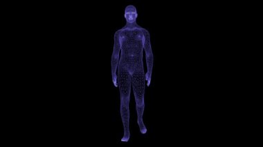 Yürüyen ve konuşan adamlar 3 boyutlu animasyon. Ağ dokusu, ızgara mistik dokusu. Holografik adamlar yürüyüp konuşuyorlar. 3 Boyutlu Hologram.