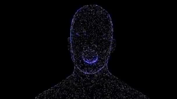 Animated Talking Man Human Head Animated Blue Splines Holographic Animation — Stock Video