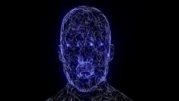 Мультипликатор Голова Человека Оживлена Голубыми Сплайнами Голографическая Анимация — стоковое видео