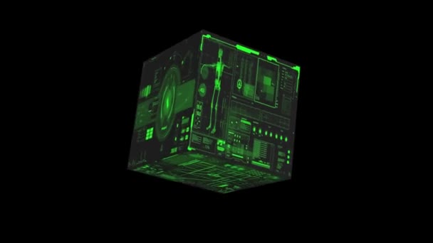 Cubo Con Mapas Esquemas Diagramas Futuristas Del Futuro Animación — Vídeos de Stock