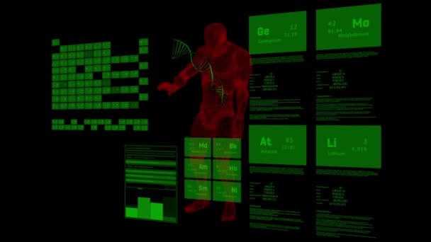 未来的な男性は 状況センターの3Dデジタル透明な図を見ています 3Dアニメーション ロイヤリティフリーストック映像