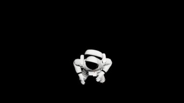 Uzay giysisi içindeki astronotun ağırlıksız üç boyutlu animasyonu. Uzay adamı uzayda sıfır yerçekiminde..