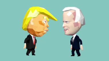 ABD Başkanı Joe Biden ve eski ABD Başkanı Donald Trump mutlu bir şekilde dans ediyorlar. 3 Boyutlu Canlandırma.