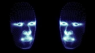 Parlayan noktalardan oluşan konuşan bir insan maskesinin gelecekteki üç boyutlu animasyonu. Dinamik bir nokta bulutu, bilim kurgu estetiğini soyut görsellerle harmanlayarak hareket halindeki dijital bir yüz yanılsaması yaratır. Çekici gösteriler, sanat veya kavramsal tasarım için mükemmel..