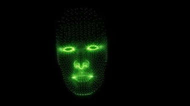 Parlayan noktalardan oluşan konuşan bir insan maskesinin gelecekteki üç boyutlu animasyonu. Dinamik bir nokta bulutu, bilim kurgu estetiğini soyut görsellerle harmanlayarak hareket halindeki dijital bir yüz yanılsaması yaratır. Çekici gösteriler, sanat veya kavramsal tasarım için mükemmel..