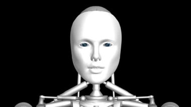 Gerçekçi insan yüzlü ve mekanik iskeleti olan insansı gelecekçi bir robotun 3 boyutlu animasyonu. Robot hareket ediyor ve canlı gibi ifadeler ve jestlerle konuşuyor. Bilim kurgu projeleri ve teknoloji vitrinleri için ideal.