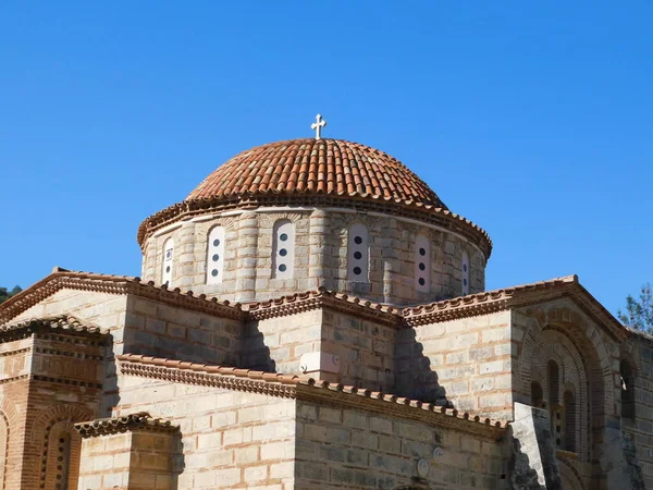 Cúpula Iglesia Bizantina Del Siglo Del Monasterio Dafni Ática Grecia — Foto de Stock