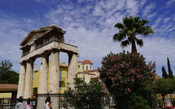 stock image April 29, 2024, Athens, Greece. The gate of Athena archegetis (chief leader)