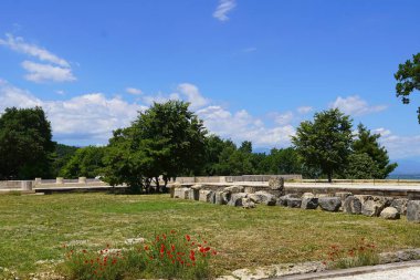 Makedonya, Yunanistan 'daki Aigai Sarayı' nın (Aegae) manzarası