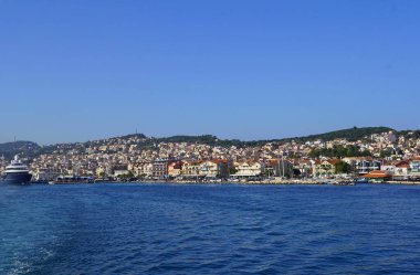 Yunanistan 'ın Kefalonia adasında sabah Argostoli şehri manzarası