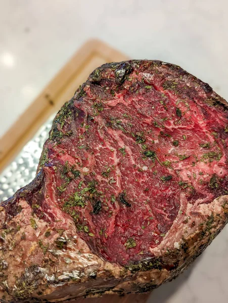 beautiful dry aged usda prime ribeye steak ready to grill