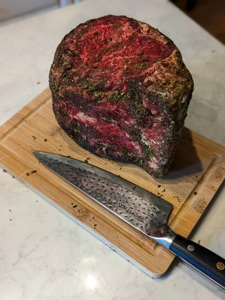 Schöne Trockene Gealterte Usda Prime Ribeye Steak Bereit Zum Grillen — Stockfoto