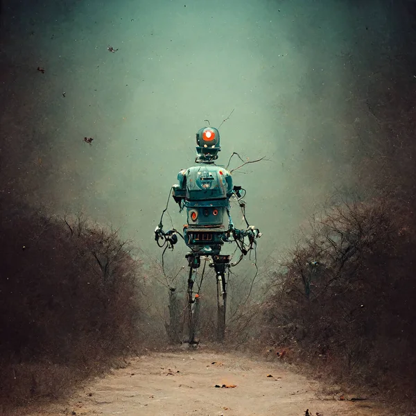 虚拟世界机器人的未来抽象场景 — 图库照片