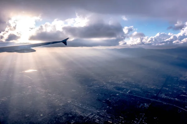 Voando Sobre Cidade Los Angeles Pôr Sol — Fotografia de Stock