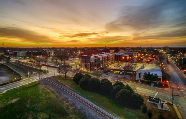 Vroeg Ochtend Zonsopgang Antenne Boven Rots Heuvel Zuid Carolina — Stockfoto