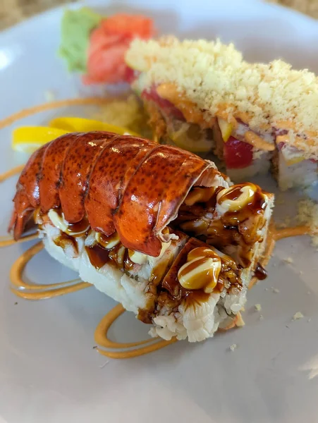 yummy lobster roll seafood sushi at a restaurant