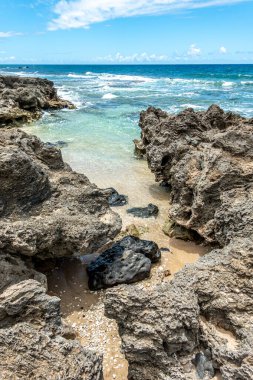 Hawaii 'deki oahu adası kuzey kıyısı okyanus manzarası
