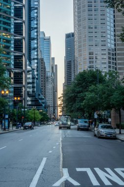 Chicago şehrinin ufuk çizgisi ve sokak manzaraları