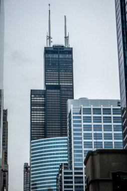 Güzel Chicago şehir silüeti ve şehir sokak manzaraları