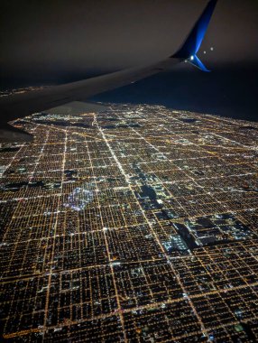 Chicago Illinois ABD panorama görünümünden uçuş sırasında uçağın pencere ışığı