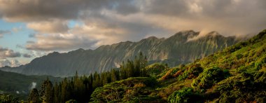 Hawaii 'deki Oahu Adası' ndaki Pali Gözcüsü 'nden bir panoramik hava görüntüsü..