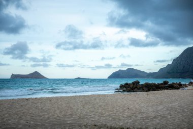 View of Waimanalo beach with turquoise water on Oahu island, Hawaii  clipart