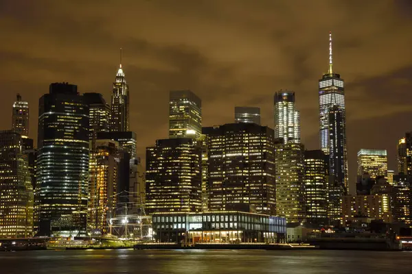 Nachtansicht Von New York City Manhattan Manhattan Stockfoto