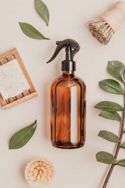 Home cleaning non toxic, natural products. Plastic free, zero waste, sustainable lifestyle idea. Spring cleaning concept