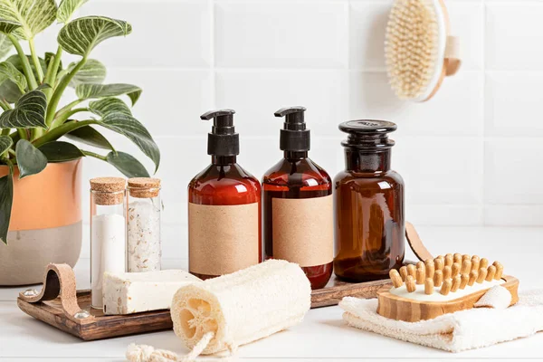 Bathroom Styling Organization Organic Lifestyle Skin Care Products Modern Minimal — Stockfoto