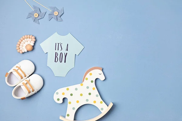 Baby Shower Gender Reveal Party Boy Message Paper Cut Onesie — Stockfoto