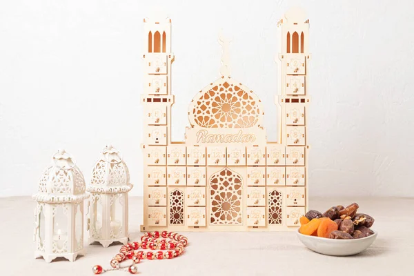 Ramadan Kareem Iftar Muslimiruoka Loma Käsite Adventtikalenteri Ramadanin Koristelu Juhlaidea — kuvapankkivalokuva