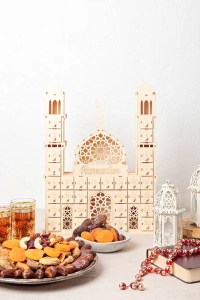 Ramadán Kareem Iftar Comida Musulmana Concepto Vacaciones Calendario Adviento Decoración — Foto de Stock