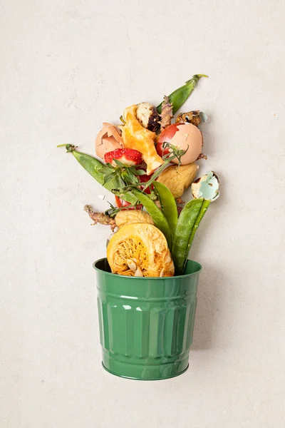 Green Compost Bin Kitchen Leftovers Recycling Scarps Sustainable Zero Waste — Stock Photo, Image